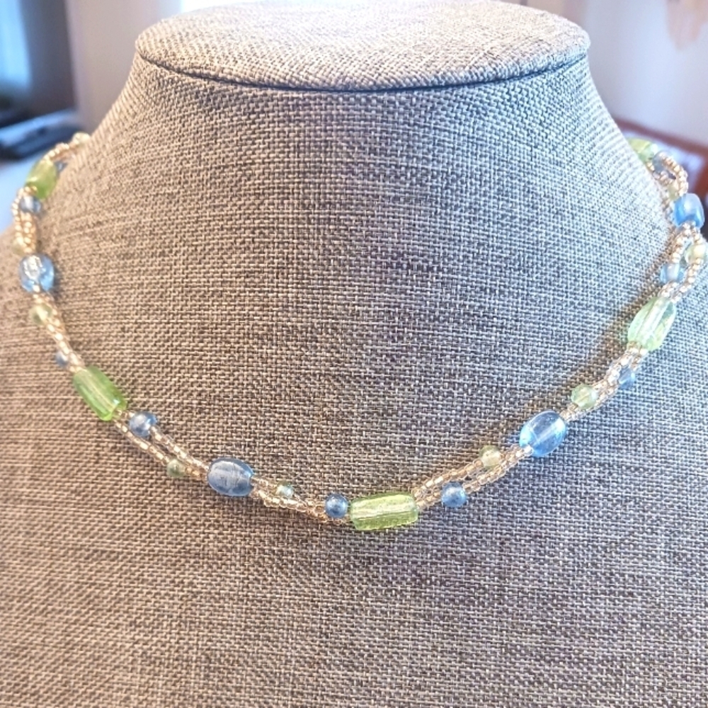 Light Blue and Green Recycled Glass Necklace - New Item (17.5")